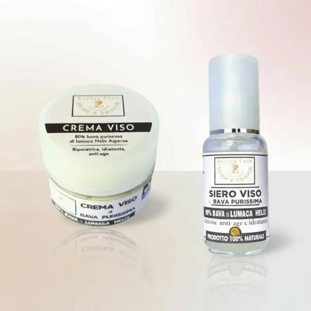 Trattamento Viso Illuminante e Antirughe con Bava di Lumaca Crema viso e siero viso con bava di lumaca