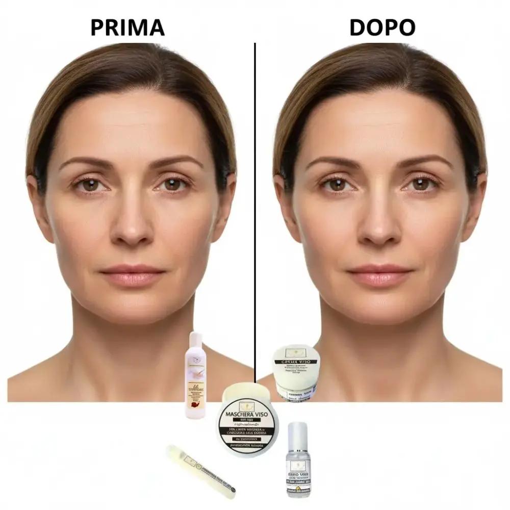 risultati prima e dopo l'utilizzo del trattamento anti rughe con bava di lumaca