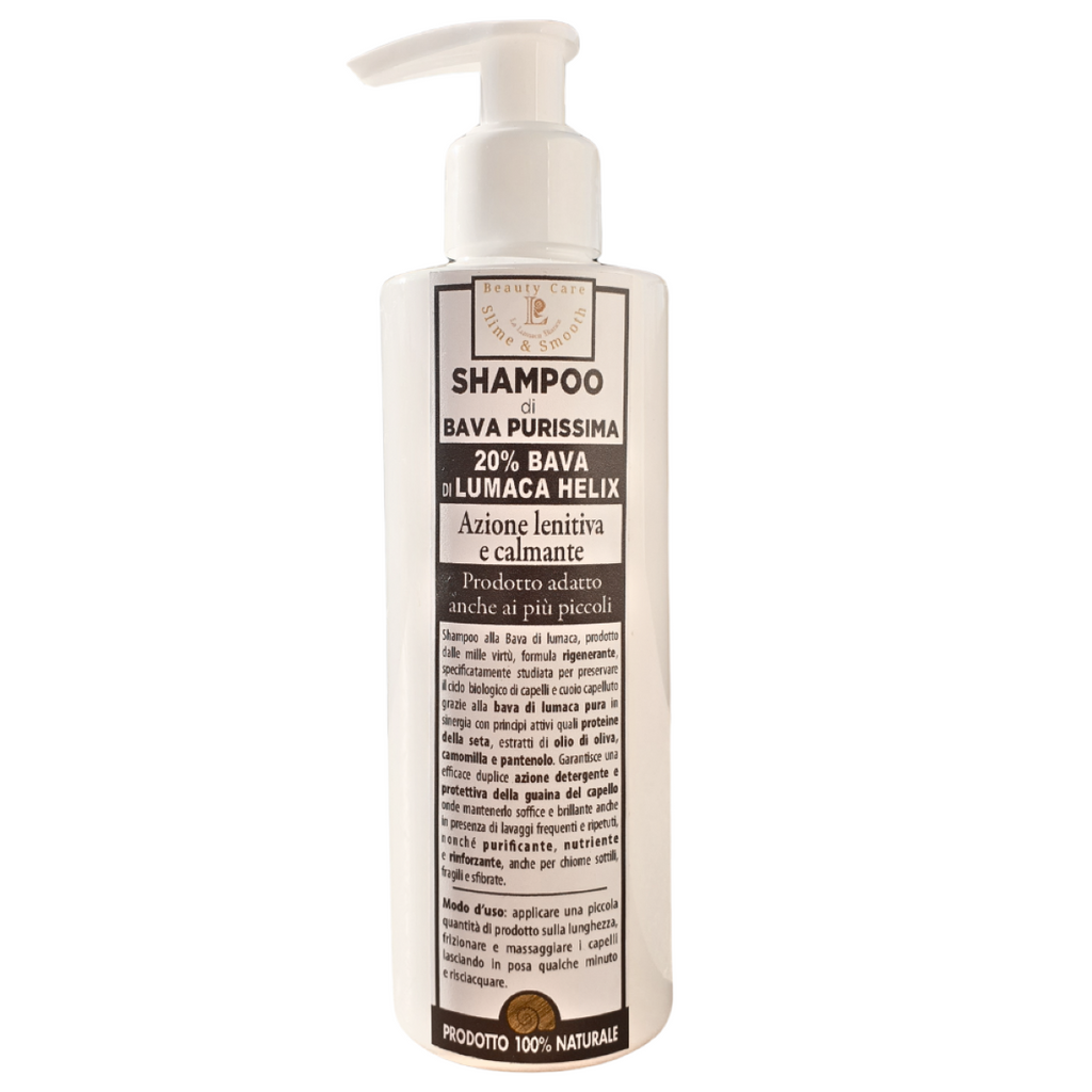 Shampoo bava di lumaca Lenitivo Rigenerante. Con il 20% Bava di Lumaca. Adatto per il trattamento della psoriasi e come shampoo antiforfora - 200 ml - la lumaca bianca - ghedi