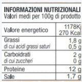 Valori Nutrizionali delle lumache al naturale precotte e conservate. 100 gr di prodotto contengono 270 Kcal, 1,8 g di grassi, 2 g di carboidrati, 12 g di proteine e 1,7 g di sale. - Ghedi (BS) - La Lumaca Bianca